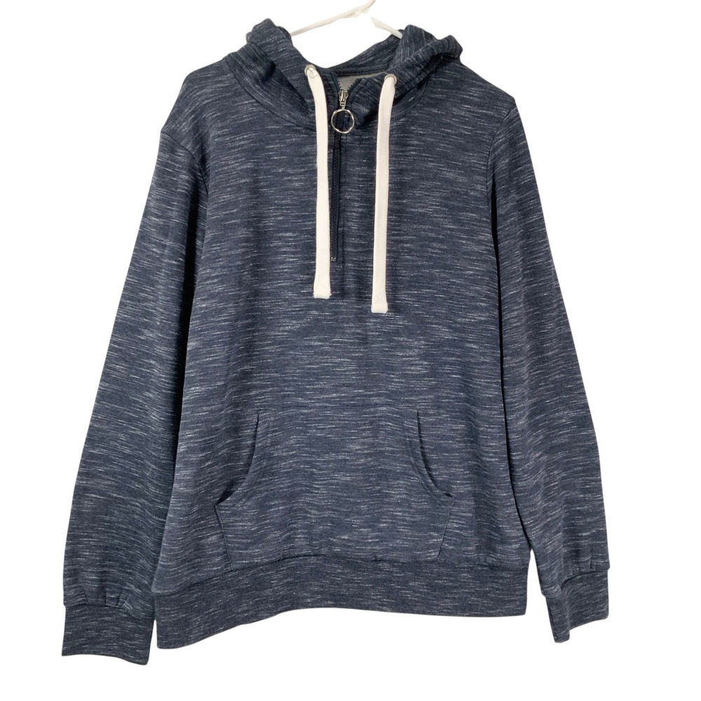 Esstive XL Marled Blue Ultra Soft Fleece Quarter Zip Hoodie Sweatshirt NWT